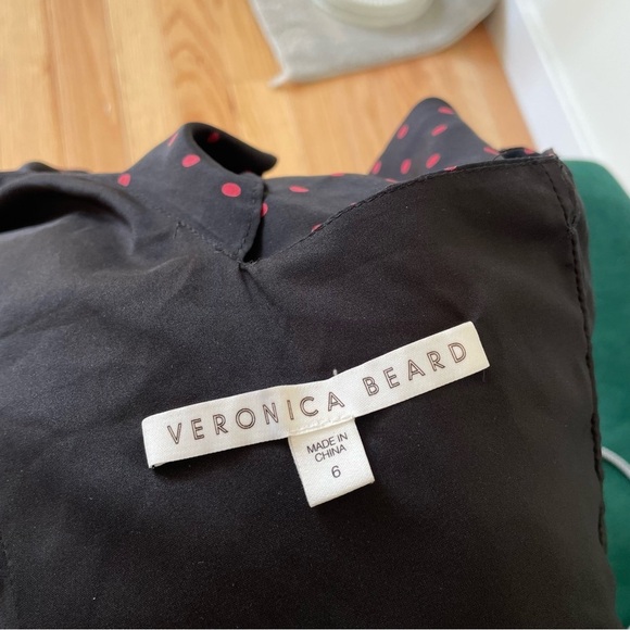 VERONICA BEARD Leona Ruched Black Red Polka-Dot One-Shoulder Ruffle Dress EUC 6 - Picture 10 of 12
